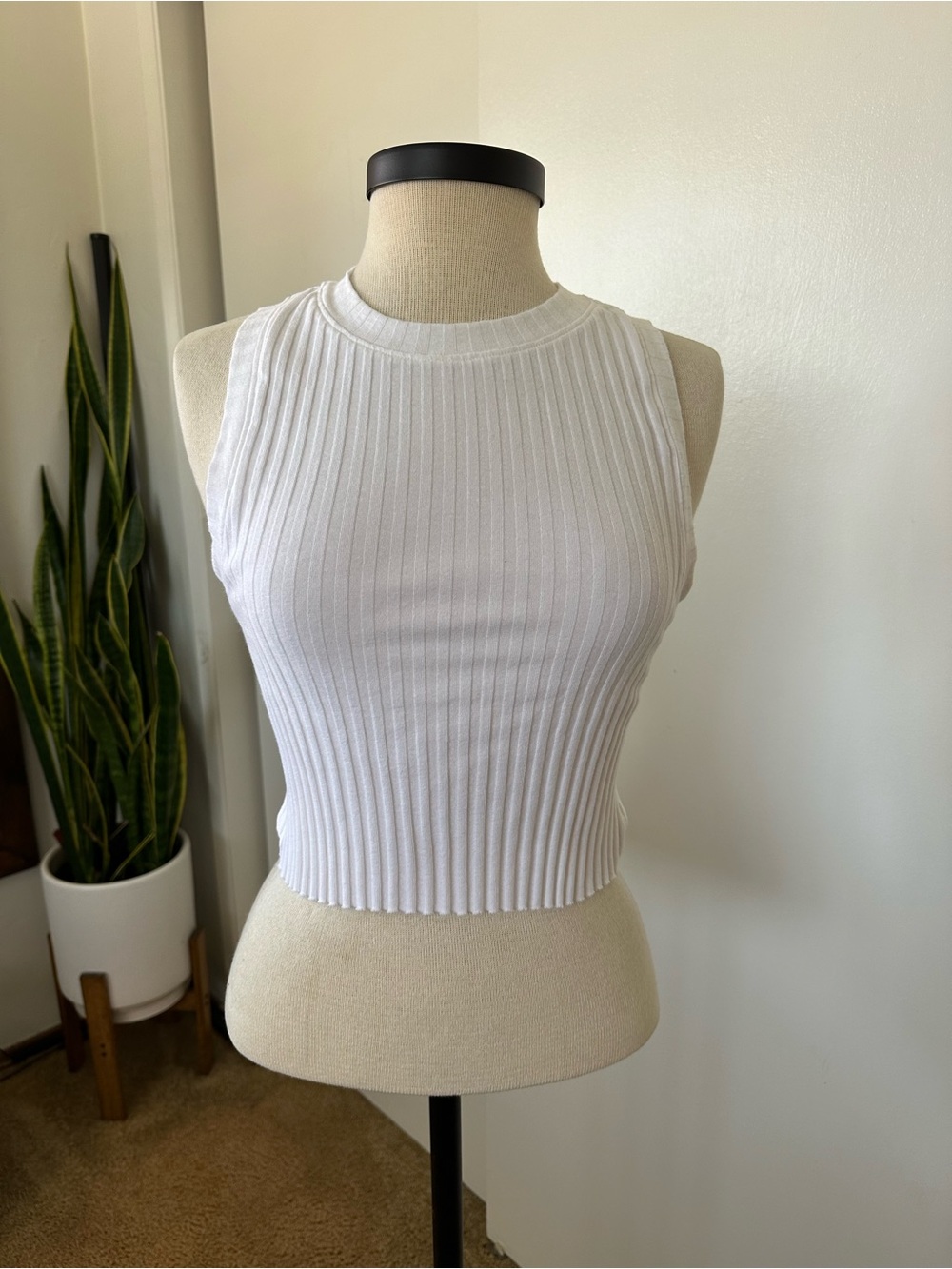 aerie White Ribbed Cropped Tank Top